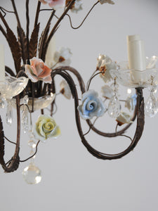 Murano Chandelier with Ceramic Flowers