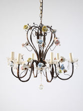 Load image into Gallery viewer, Murano Chandelier with Ceramic Flowers