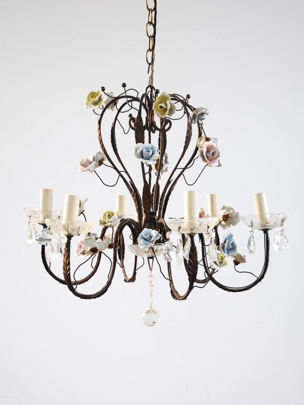 Murano Chandelier with Ceramic Flowers