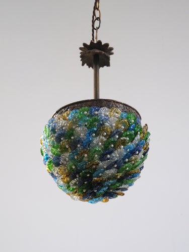 1930's Murano Polychrome 'Flower Basket' Pendant Light