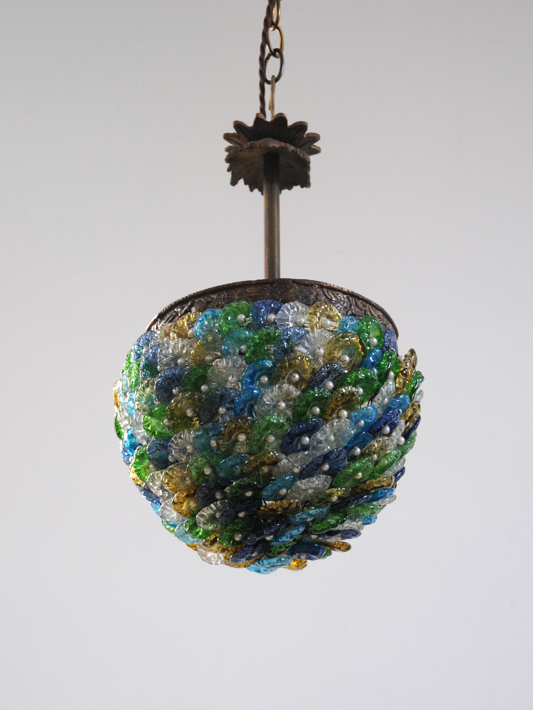 1930's Murano Polychrome 'Flower Basket' Pendant Light