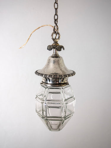 1930's Glass & Silver-Plate Hanging Lantern