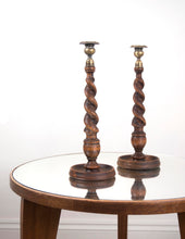 Load image into Gallery viewer, Pair of Oak Spiral Candlesticks