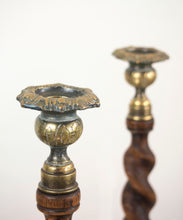 Load image into Gallery viewer, Pair of Oak Spiral Candlesticks